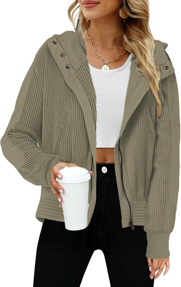 Amazon.com: Womens Waffle Knit Hoodies Lightweight Zip Up Hooded