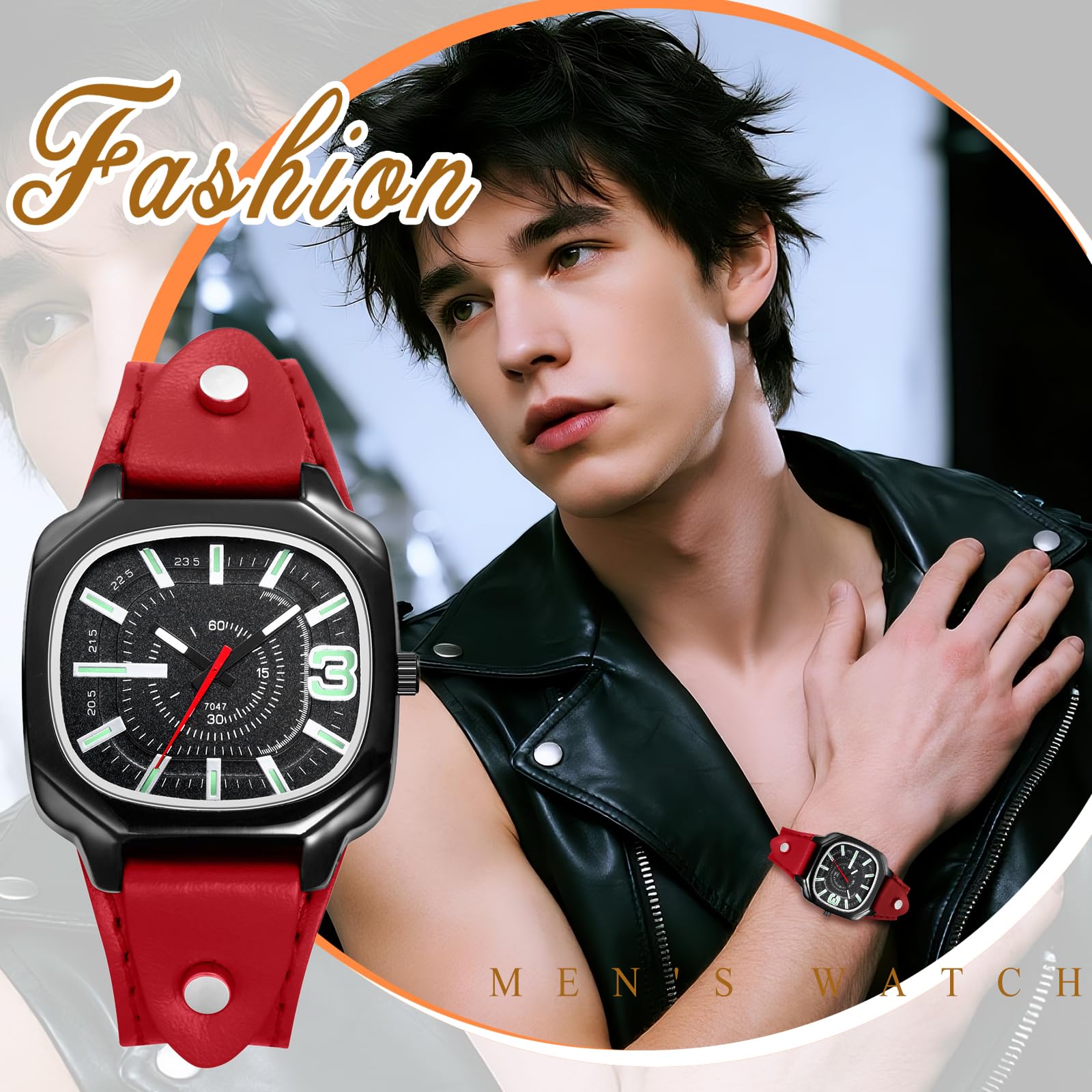 JewelryWe Damski zegarek kwadratowy ze skórzanym paskiem: 5 sztuk vintage analogowy kwarcowy zegarek na rękę damski męski bransoletka z prawdziwej skóry Halloween Punk zegarek ze świecącymi