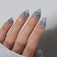 Vista 12 de BTArtbox - Uñas postizas almendradas estilo francesa, de gel suave reutilizable, ajuste natural, con pegamento, 30 piezas en 16 tamaños, diseño