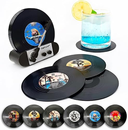 Divertidos posavasos retro con reproductor de vinilo, juego de 6 posavasos con texto musical, bares, fiesta, cumpleaños, anfitriona de inauguración disponible en Yaxa Costa Rica