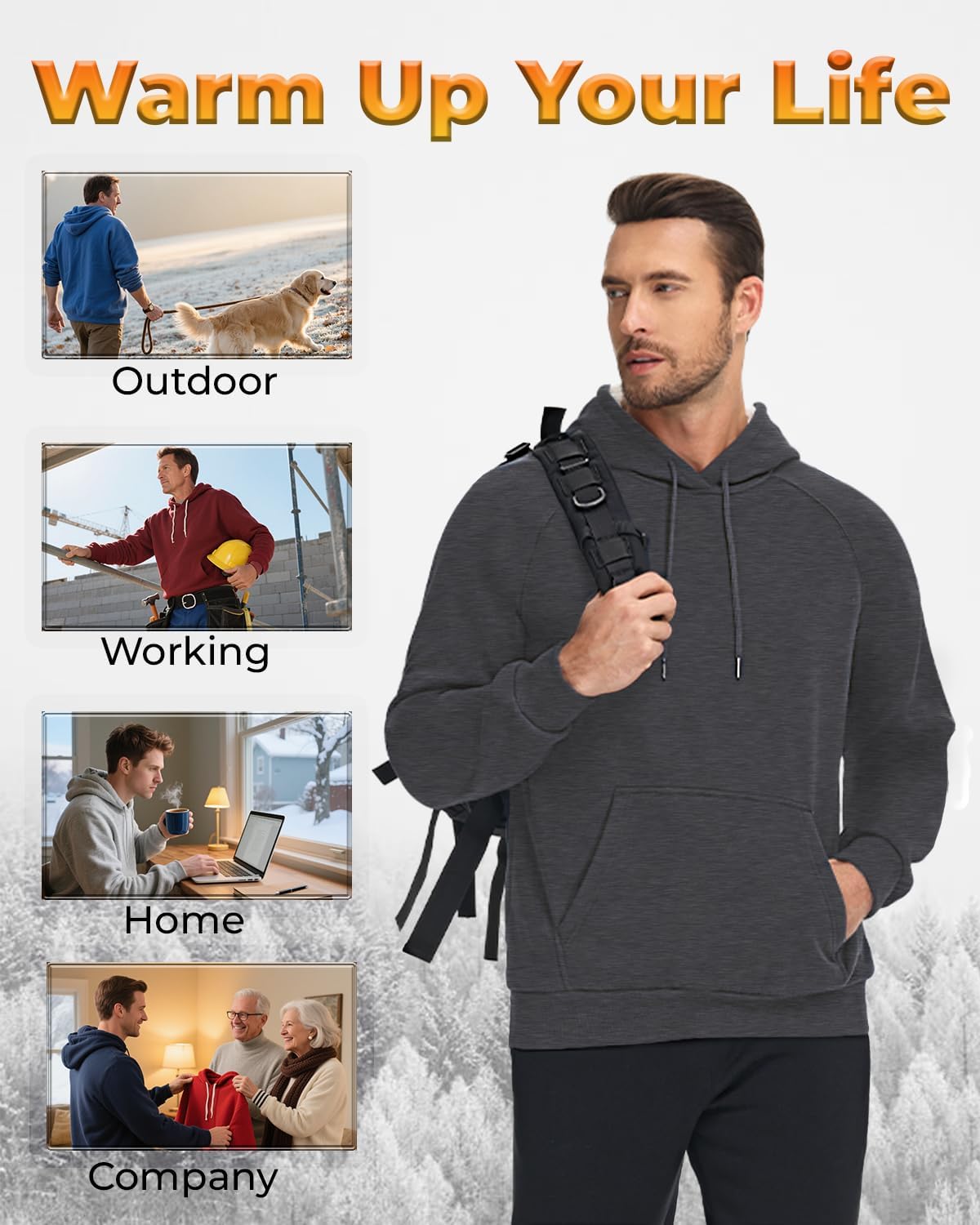 Boladeci Men's Sherpa Hoodie Pullover Heavyweight Thermal Fleece Lined Hooded Sweatshirt for Cold Weather Warm - Image 6
