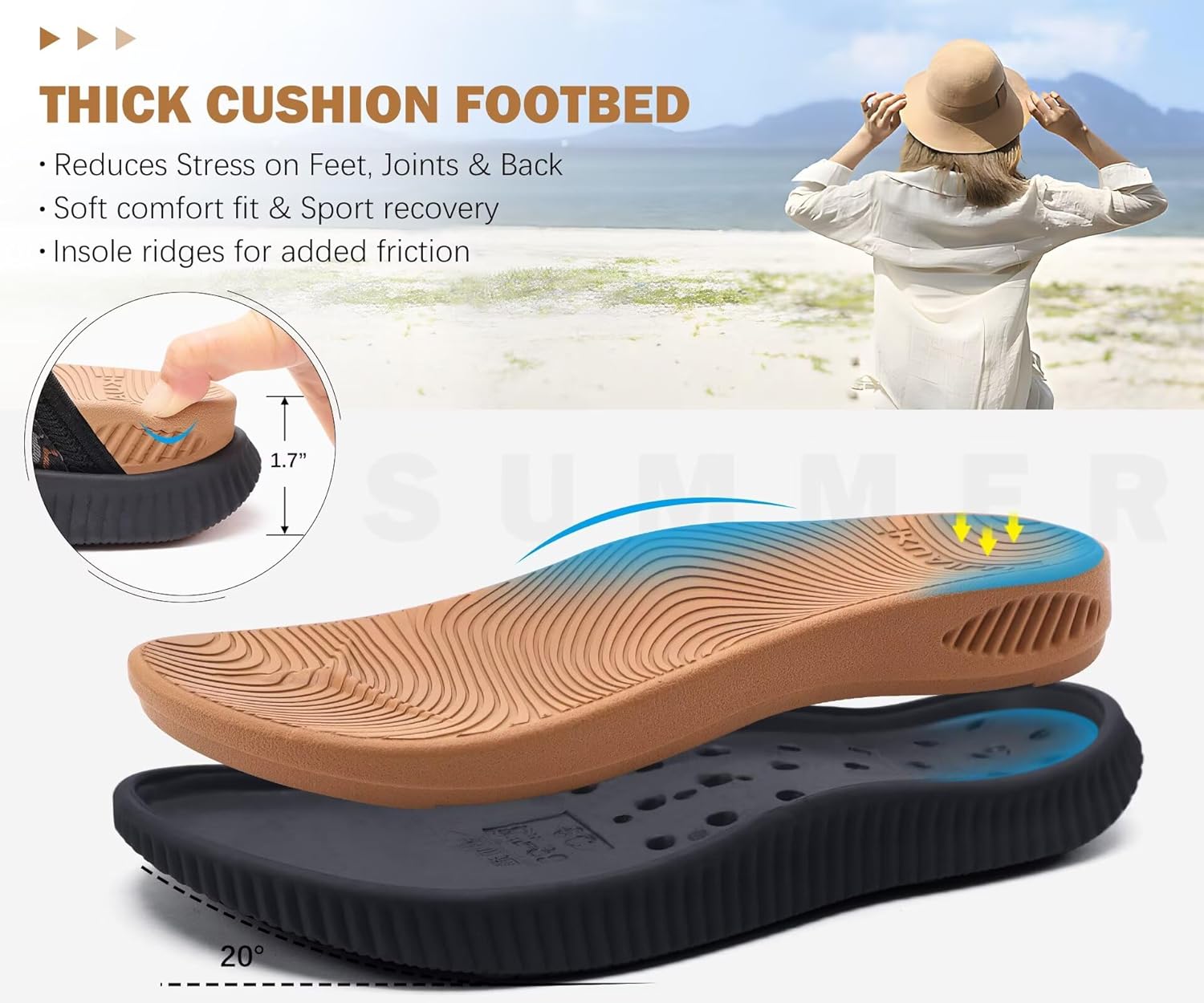 KuaiLu Womens Orthopedic Flip Flops With Arch Support Adjustable Thick Athletic Cushion Recovery Walking Sandals For Woman Ladies Fashion Comfortable Flip-Flop Slides, Water Resistant & Lightweight - Image 7