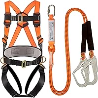 QFUFallProtection Full-Body Safety Harness Fall Protection Kit with Shock-Absorbing Lanyard - OSHA/ANSI Compliant for Roofing & Construction