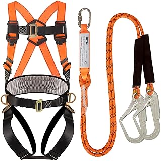 Safety harness fall protection kit, equipped with shock-absorbing ropes, full-body safety harness for roof
