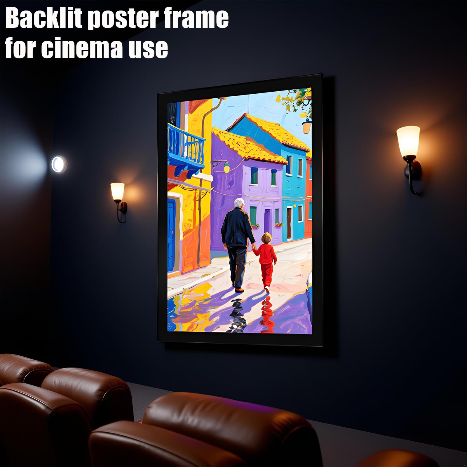 QiXIN - Marco de póster LED de 24 x 36 pulgadas con regulador, caja de luz retroiluminada para carteles de películas y arte, montado en la pared con interruptor de encendido/apagado, ideal para cine