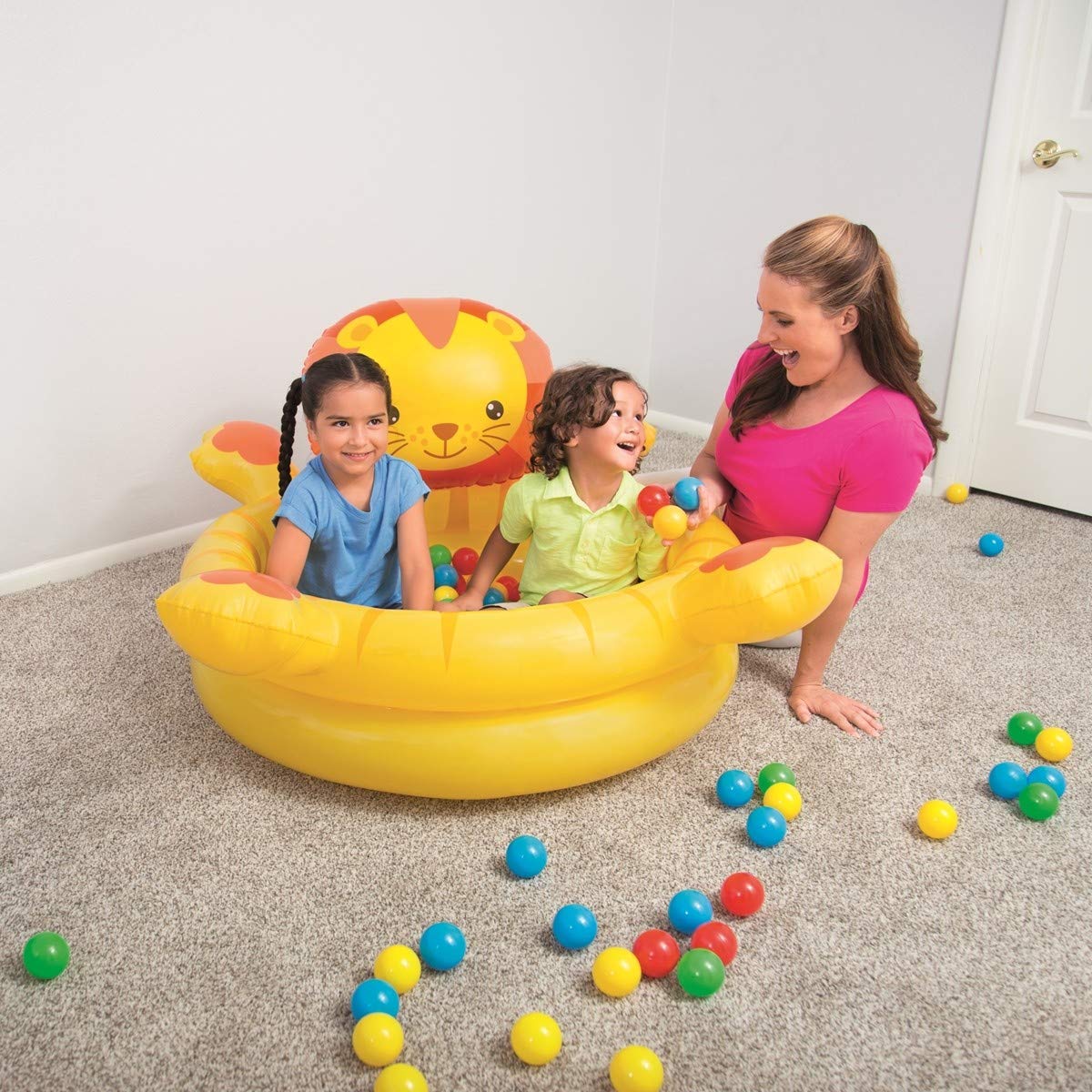 Bestway 52261 - Piscina de Bolas Hinchable Infantil León con 50 Bolas de Colores 111x98x61.5 cm