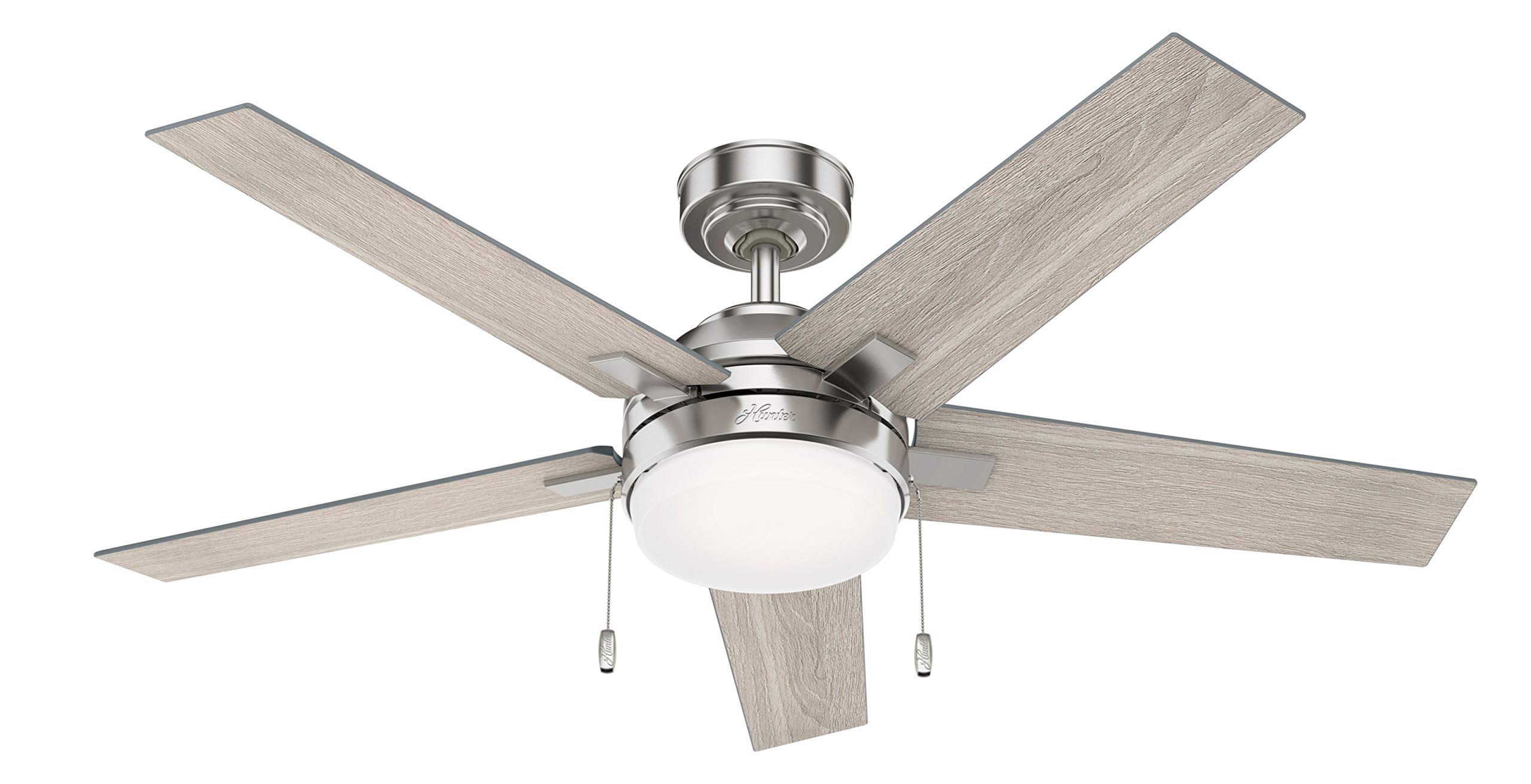 Hunter Bartlett Indoor Ceiling Fan with LED Light and Pull Chain Control, 52", Brushed Nickel