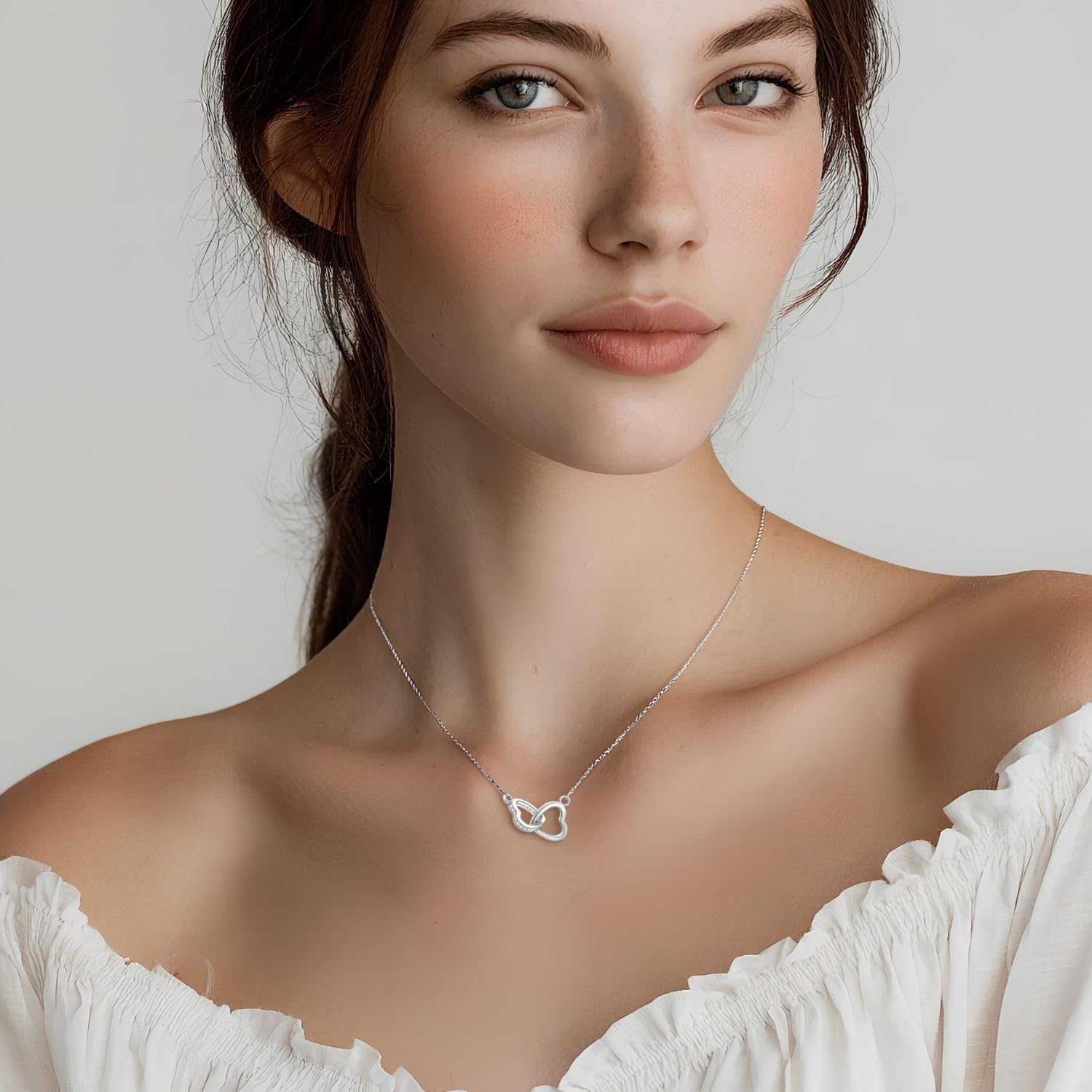 Heart Necklaces for Women Sterling Silver Two Interlocking Heart Necklace Cubic Zirconia Love Open Heart Pendant Dainty Double Heart Choker Crystal Jewelry - Image 2