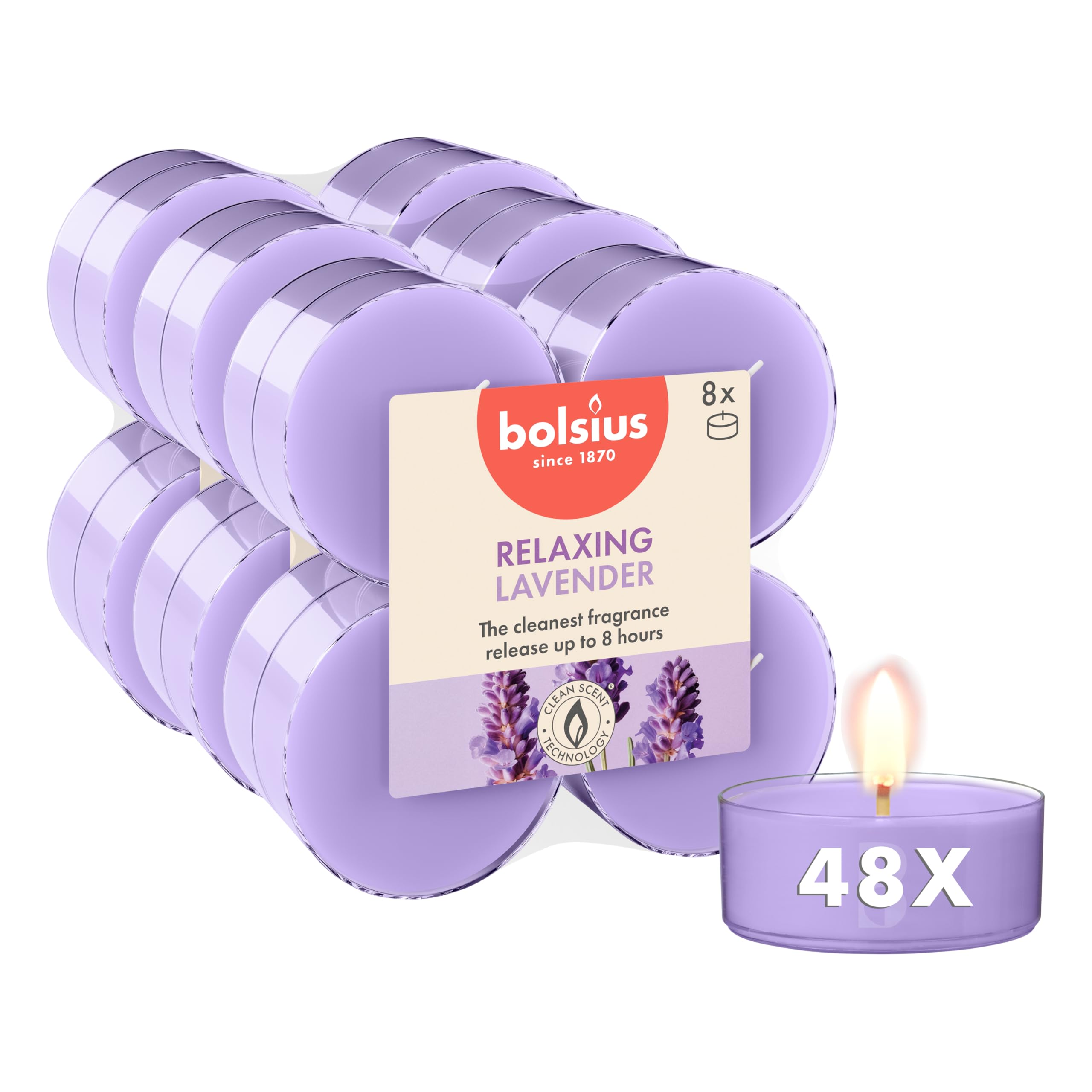 Bolsius - Maxi Scented Tea Lights - Lavender - Blue Purple - 48 Pieces - Natural Extracts - Contains Vegan Wax - Palm Oil Free