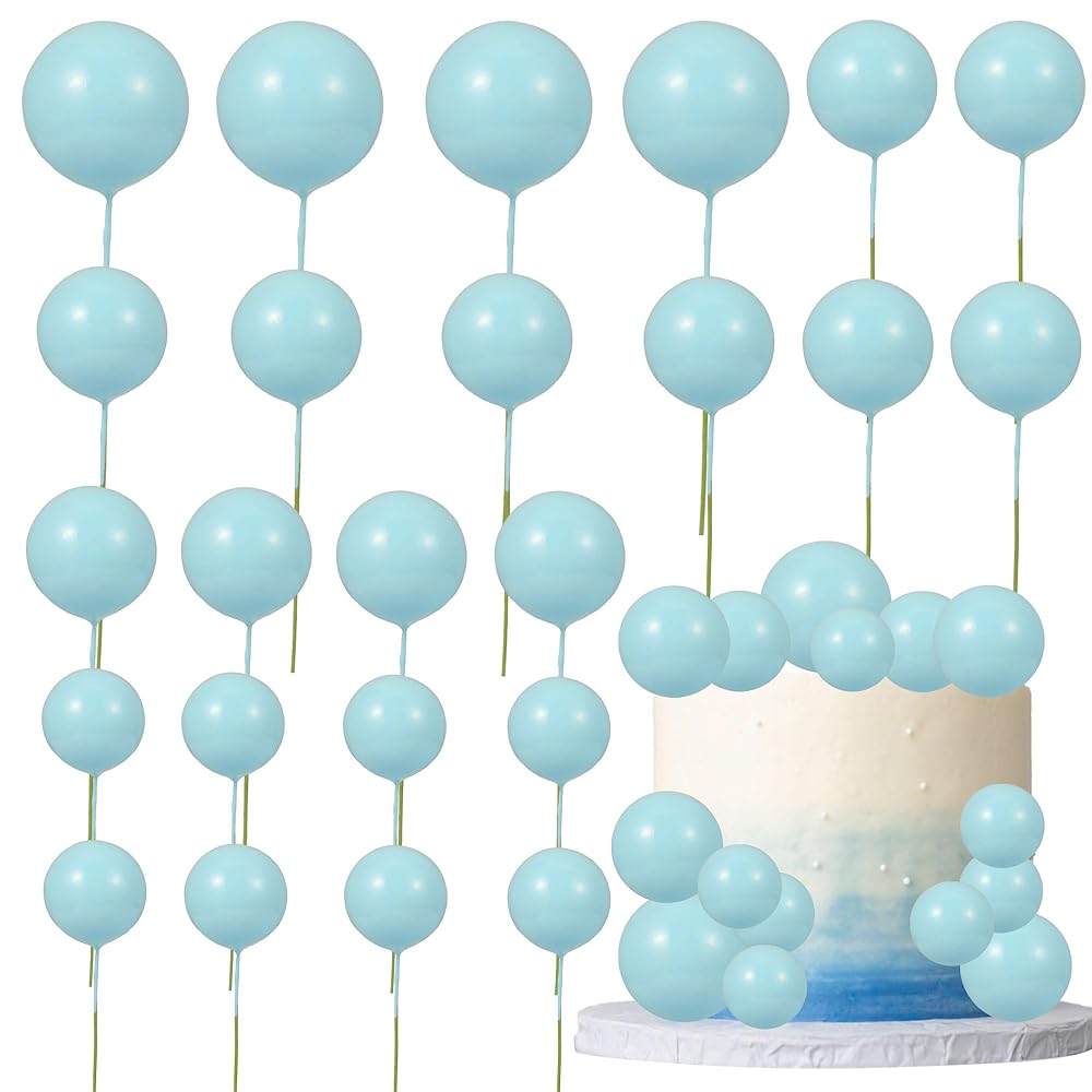 Gyufise 30Pcs Balls Cake Topper DIY Cake Insert Toppers Ball Cake Picks Cupcake Topper for Birthday Party Baby Shower Wedding Cake Decoration Blue