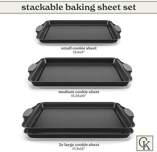 Miniatura 10 de Country Kitchen Juego de 10 bandejas apilables antiadherentes para hornear, sin PFOA, PFOS, PTFE con revestimiento antiadherente, apto para horno de