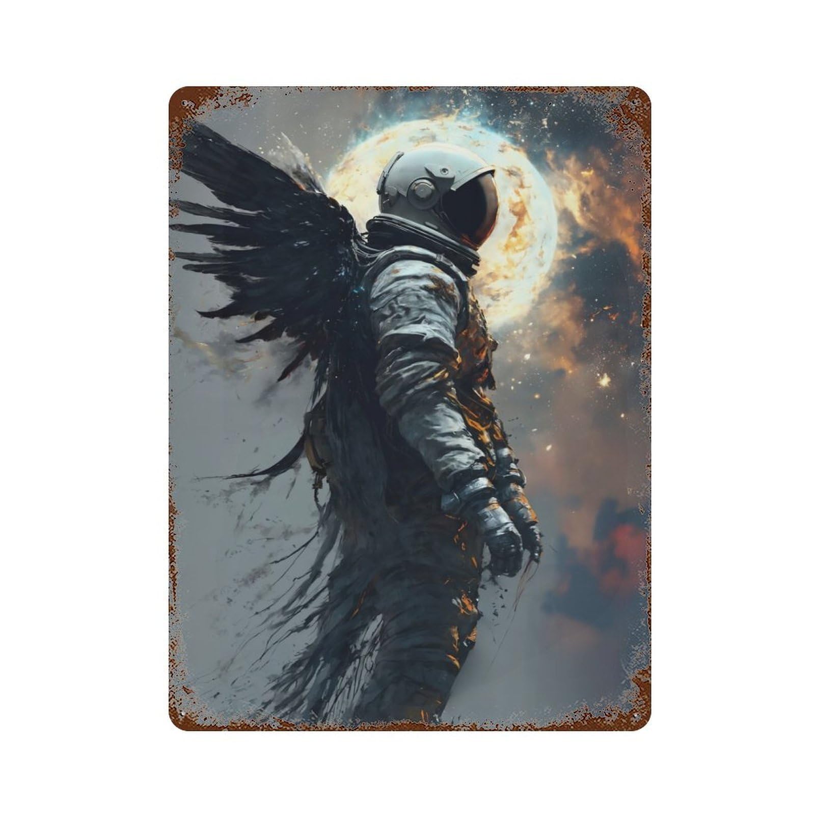 Rust Effect Astronaut Cosmic Ascension Distressed Metal Wall Sign 15.7"x11.8", Decorative Metal Wall Art for Living Room, Hallway And Home Decor