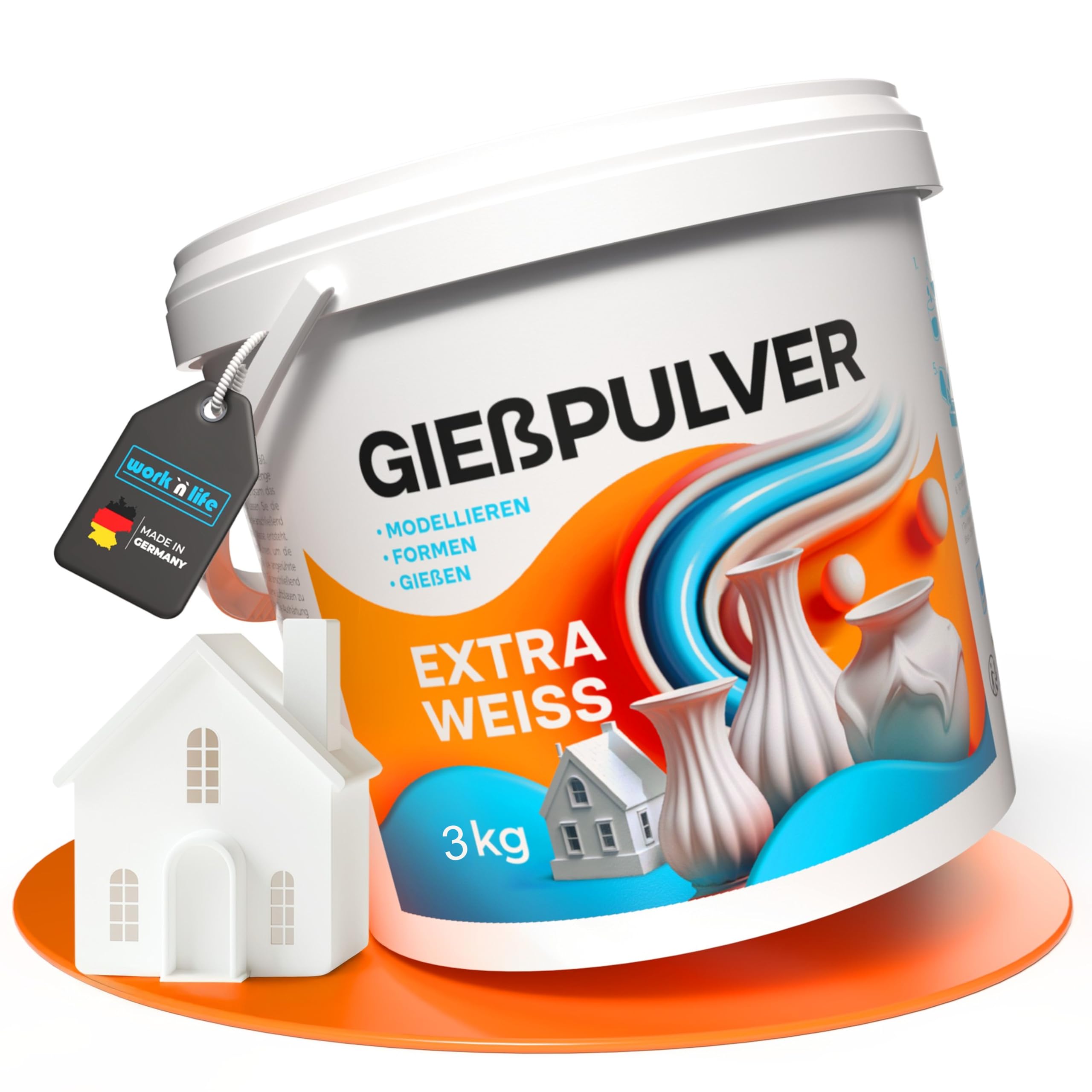 Gießpulver Extra Weiß 3,0kg - Premium Gips zum Gießen - Reliefgießpulver weiß aus hochwertigem Alabaster Gips - Vielseitig einsetzbare Gießmasse für Silikonformen zum Gießen (Extra Weiß 3,0kg)