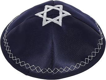 Star of David Kippah Round Embroidered Polyester Skull Cap Lightweight Design for Jewish Religious Ceremonies and Men Dark Blue