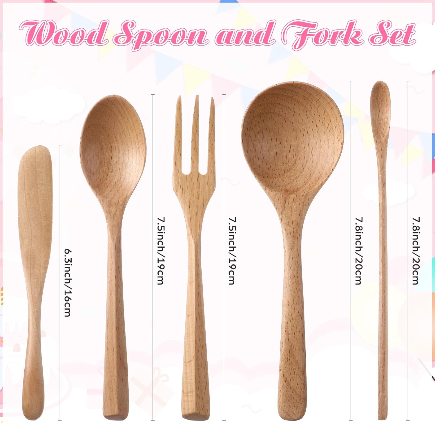 Qinyoung 2 Pack Large Trifle Bowls with Lids 9 Inch and 6.9 Inch Clear Glass Large Salad Bowl for Cake, Baking, Dessert, Fruit and Party DIY with 5 Pcs Wood Serving Utensils, Microwave Dishwasher Safe