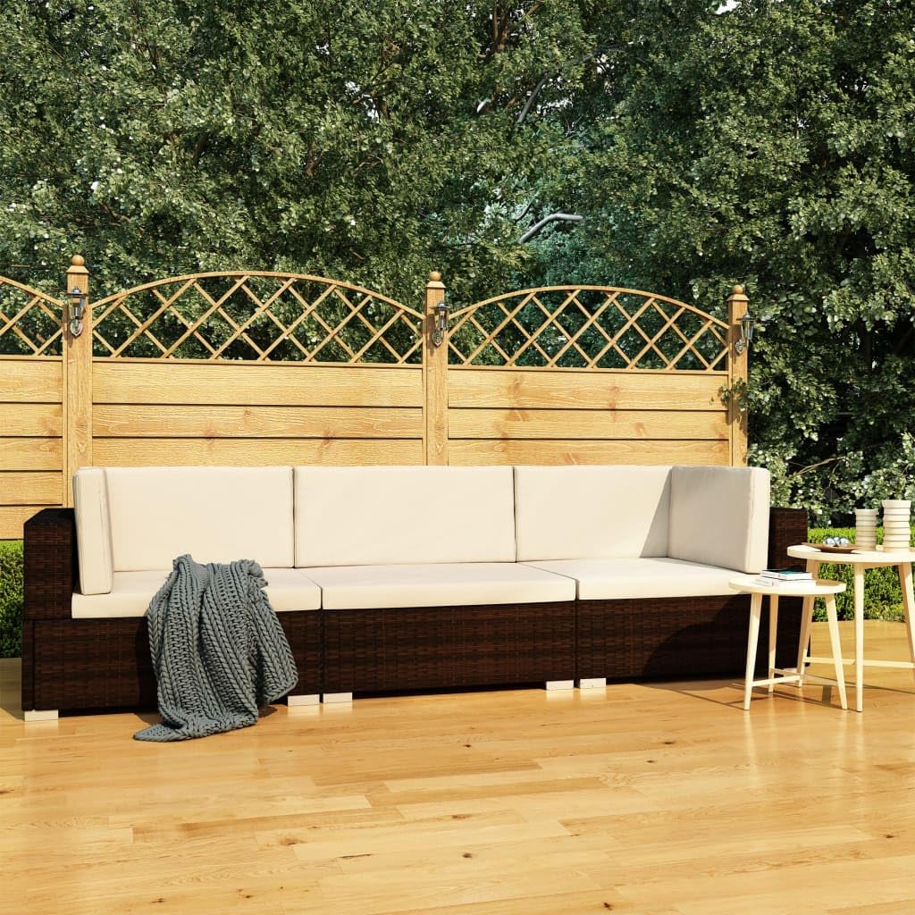 Salon de jardin 3 pièces en résine tressée marron Gecheer avec coussins pour balcon