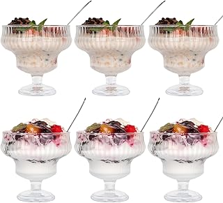 10 OZ Glass Dessert Bowls and Spoons Set 12 Pcs, Crystal Ice Cream Bowls for Sundae Salad Snack Candy Fruit Milkshakes Sherbet Trifle Footed Bowl Parfait Glasses Decorative Shrimp Cocktail Cups