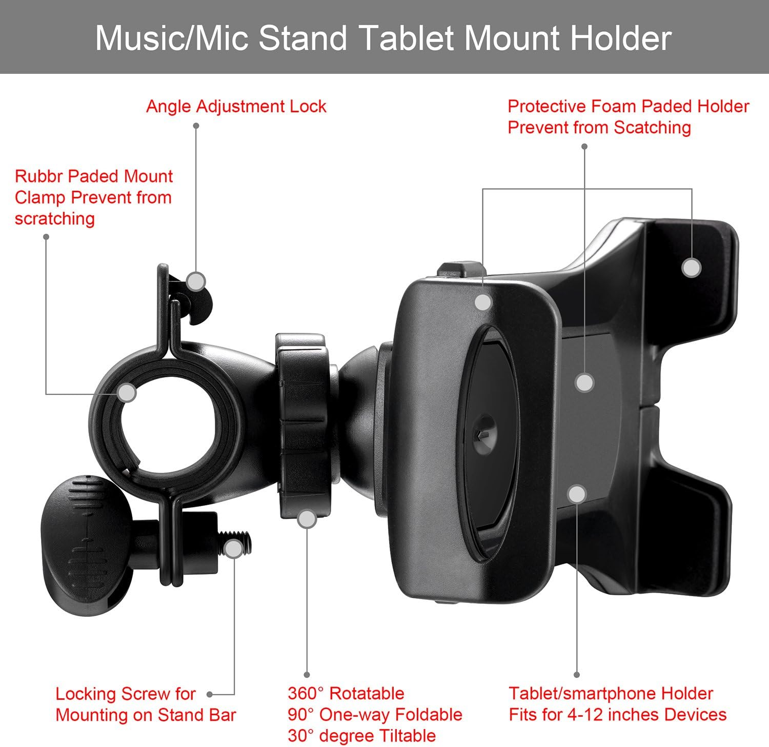 Cell Phone Tripod Mount Adapter Music/Microphone Stand Tablet Holder Compatible with iPhone X 8 7 Plus 6s Samsung Galaxy S8 S9 Note Google Pixel XL LG V30 iPad 9.7/10.5 Inch, Car Universal Holder