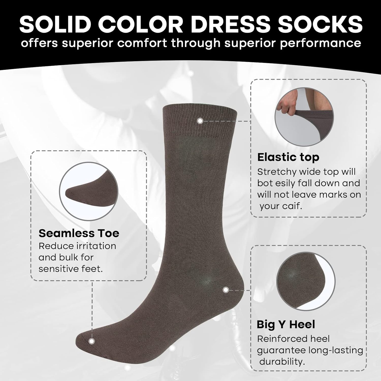 Men's Dress Socks 4 Pack Crew Business Casual Sock Moisture Wicking Super Soft - Image 4