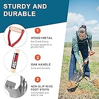 Vista 3 de Pala de drenaje para jardín, pala dentada, pala de sierra de raíz con mango de madera para excavar, cortar raíces, trasplante, zanja, 44 pulgadas