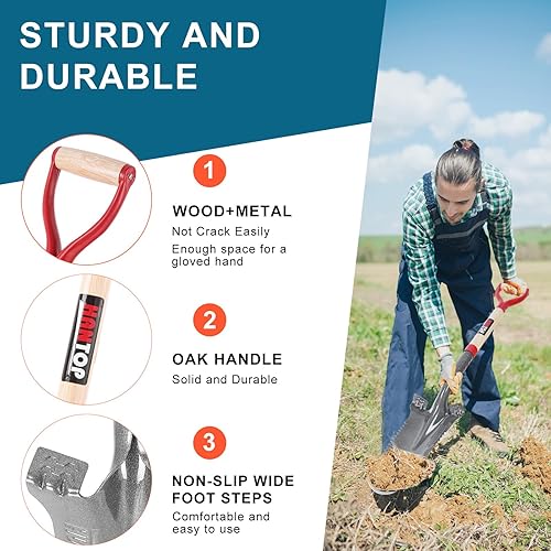 Miniatura 3 de Pala de drenaje para jardín, pala dentada, pala de sierra de raíz con mango de madera para excavar, cortar raíces, trasplante, zanja, 44 pulgadas