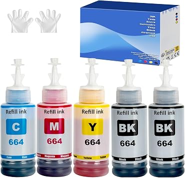 664 T664 Ink Compatible with T664 Refill Ink Bottles ET-2650 ET-2500 ET-2550 ET-2600 ET-4500 ET-14000 L100 L110 L120 L200 L210 L300 L350 L355 L550 L555 Printer5-Pack