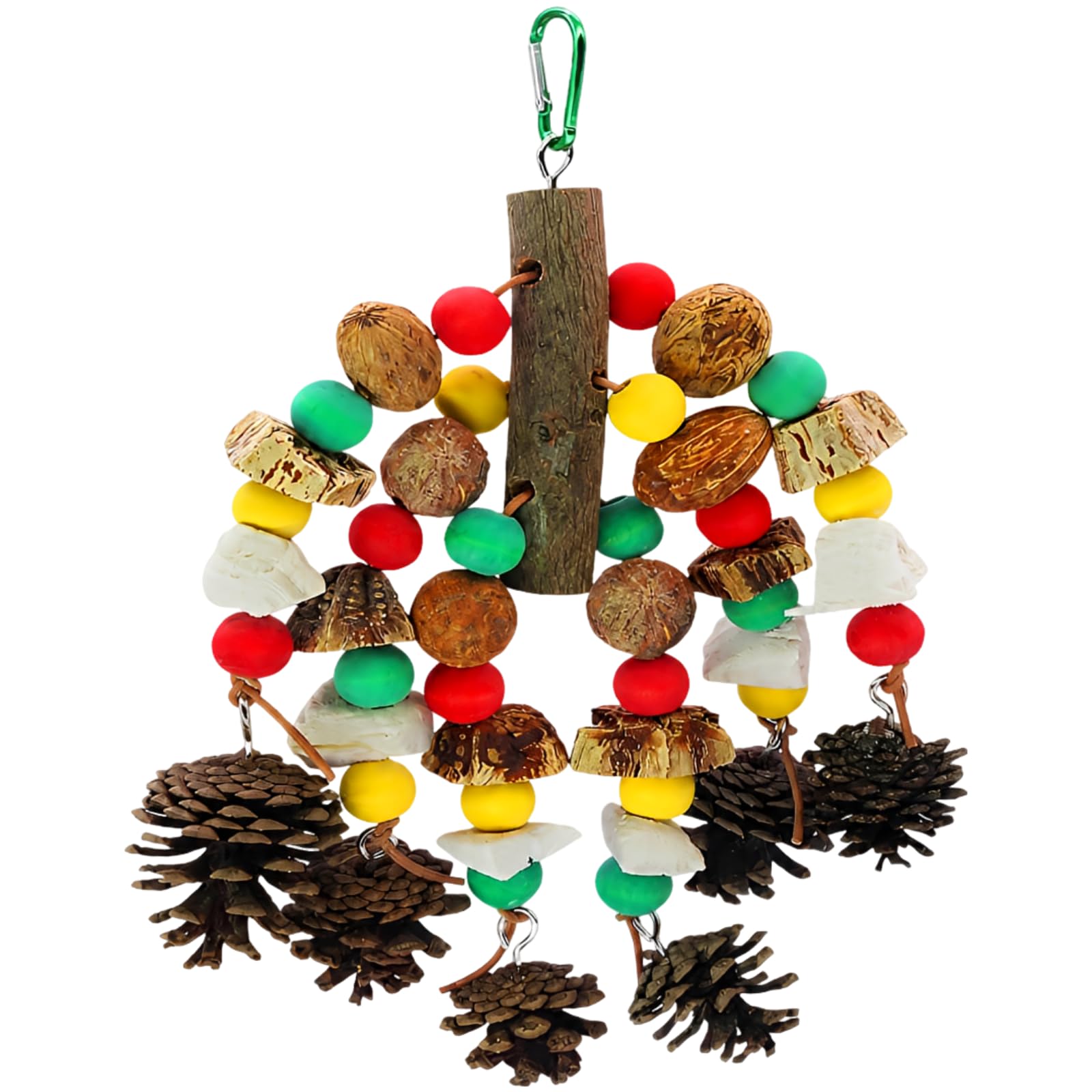 Jouets pour perroquets, jouet à mordiller en bois naturel pour cage, 11,81 x 8,66 po, avec os de seiche et pommes de pin, accessoire à suspendre pour oiseaux, pour cacatoès et perroquets gris