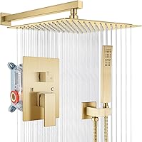 Vista 10 de gotonovo Sistema de ducha de lluvia para baño, juego de cabezal y mango de ducha de lluvia montado en la pared, conjunto completo combinado de latón