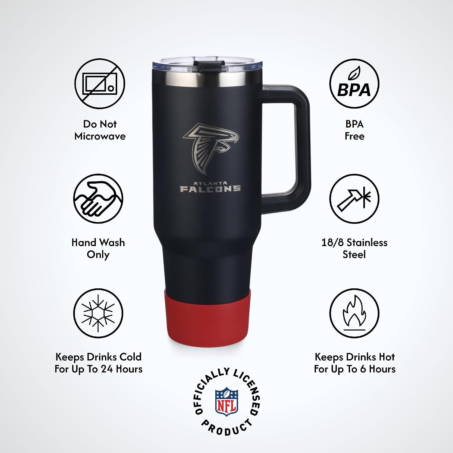 The Memory Company NFL 40oz Game Day Tumbler - Premium Stainless-Steel Double-Wall Vacuum Insulated Travel Cup with Removable Silicone Base , Laser Engraved Team Logo, Hot & Cold Drinks