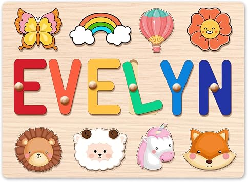Name Puzzle for Kids Personalized, Wooden Puzzles for Toddlers 1-3, Easter Basket Stuffers for Toddler, Learning Baby Toddler Toy, Personalized 1 Year Birthday Gifts for Girls, Boys Name Puzzle