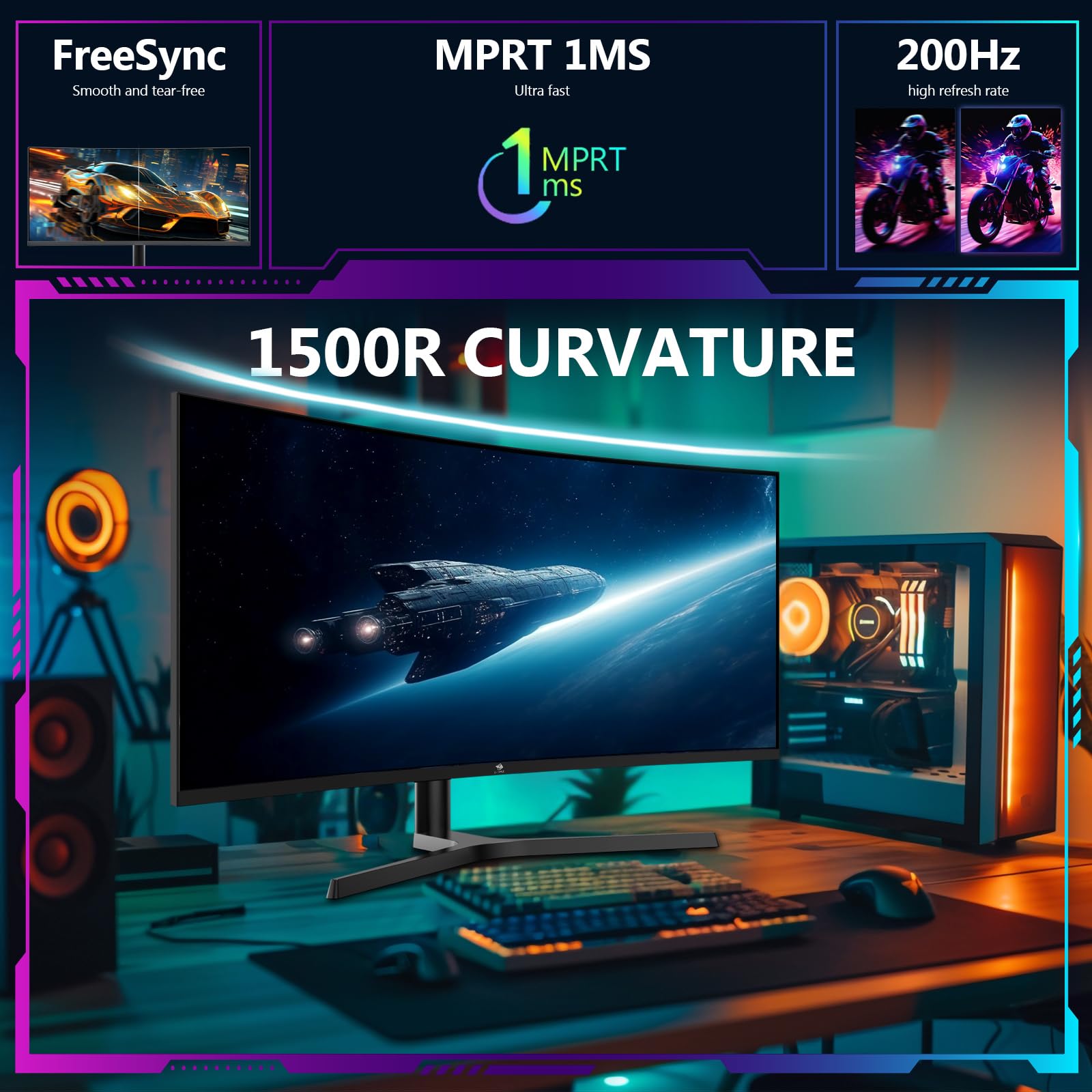 Z-Edge Monitor Curvo 34 Pollici PC Gaming, 2K, 3440x1440, 165Hz (DP), IPS, 1ms, Display Ultrawide 21:9, Regolabile in altezza/Verticale/Orizzontale/Rotazione, 100Hz (HDMI), FreeSync, VESA