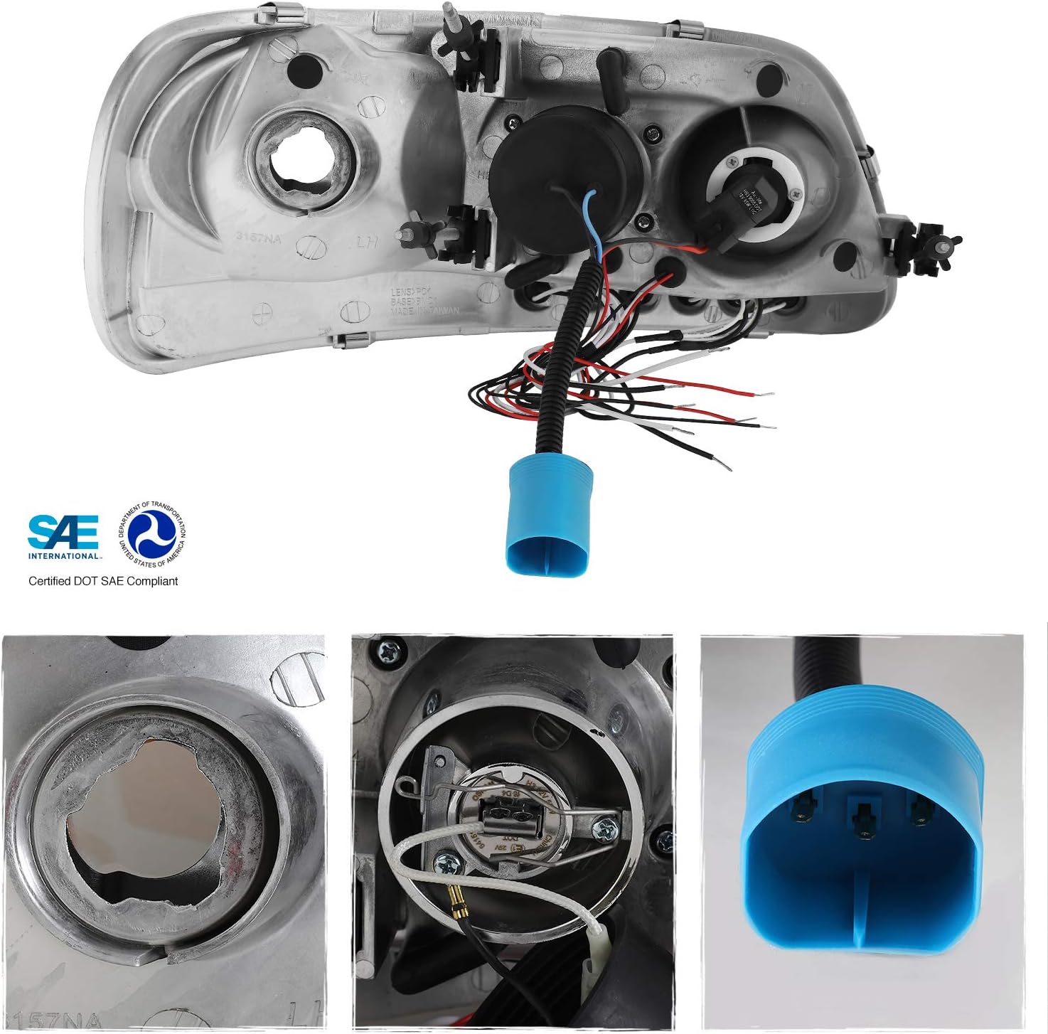 AKKON - For Ford F150 Expedition Pickup Black LED Ring 1 Piece Projector Replacement Headlights Pair