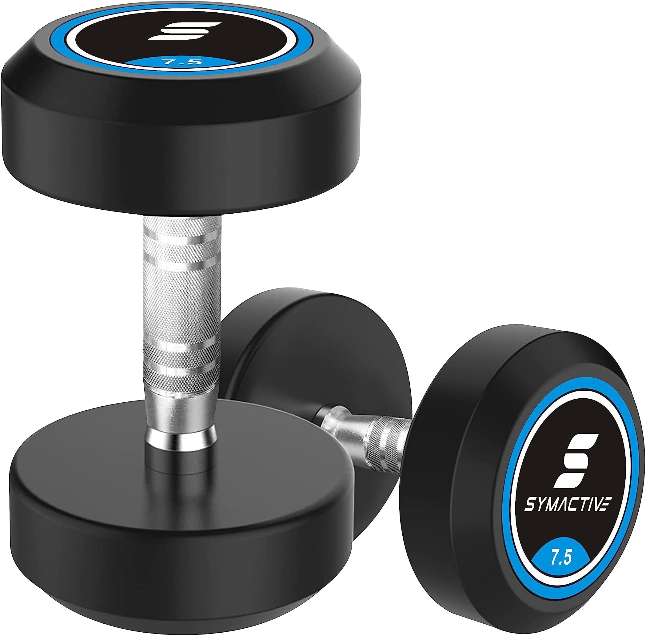 Amazon Brand - Symactive Rubber Coated 15 Kg Bouncer Dumbbells Set for Full Body Workout (Set of 2, 7.5 Kg), Multicolor