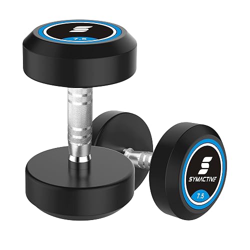 Amazon Brand - Symactive Rubber Coated 15 Kg Bouncer Dumbbells Set for Full Body Workout (Set of 2, 7.5 Kg), Multicolor