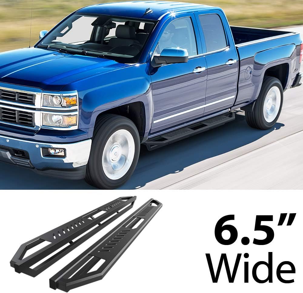 HD Ridez Hybrid Rocker Steps Steel Armor Compatible with Chevy Silverado GMC Sierra 2007-2018 Double Cab Extended Cab & 2500 HD 2019 (Exclude 07 Classic)(Include 19 1500 LD) (Nerf Bar Side Steps)
