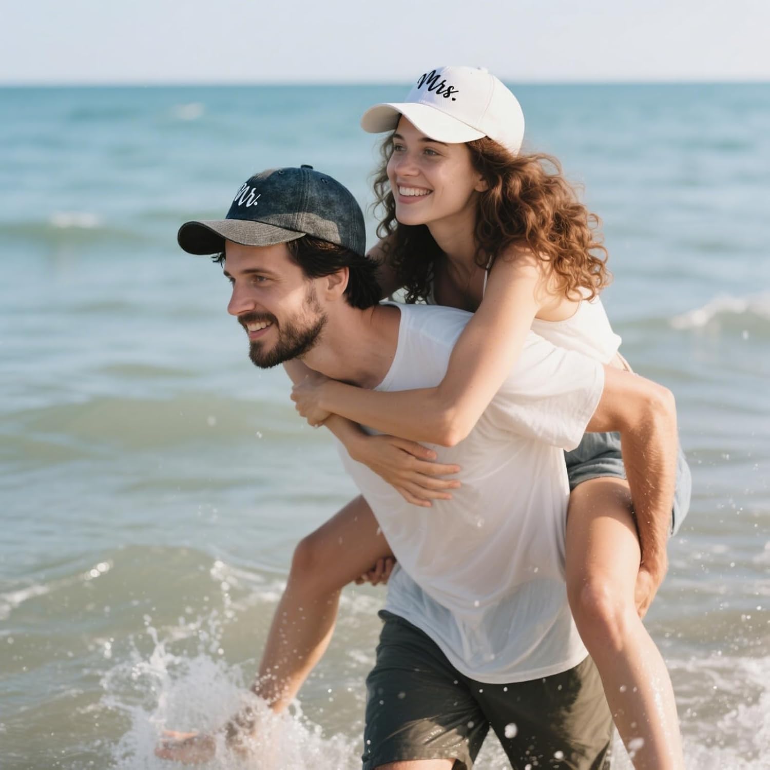 Mr and Mrs Hats, Newlywed Honeymoon Wedding Gifts, Adjustable Cotton Embroidered Baseball Hat Couples Set - Image 5