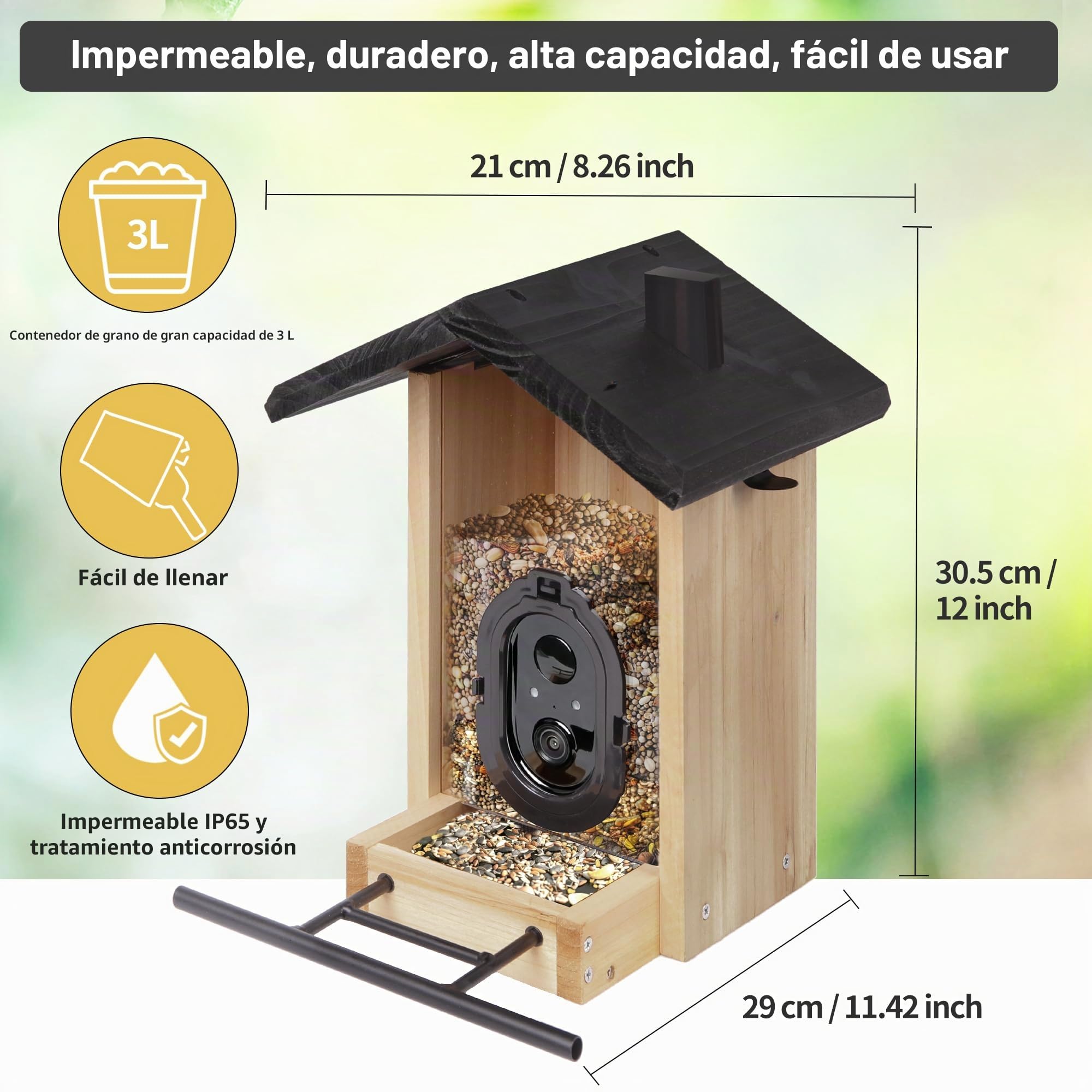Origem Comedero para Pájaros Smart 3L con Cámara y Detección de Pájaros AI GratuitaAlimentador para Pájaros con Visión Nocturna, 30 Días de Retención de Mensajes de Vídeo