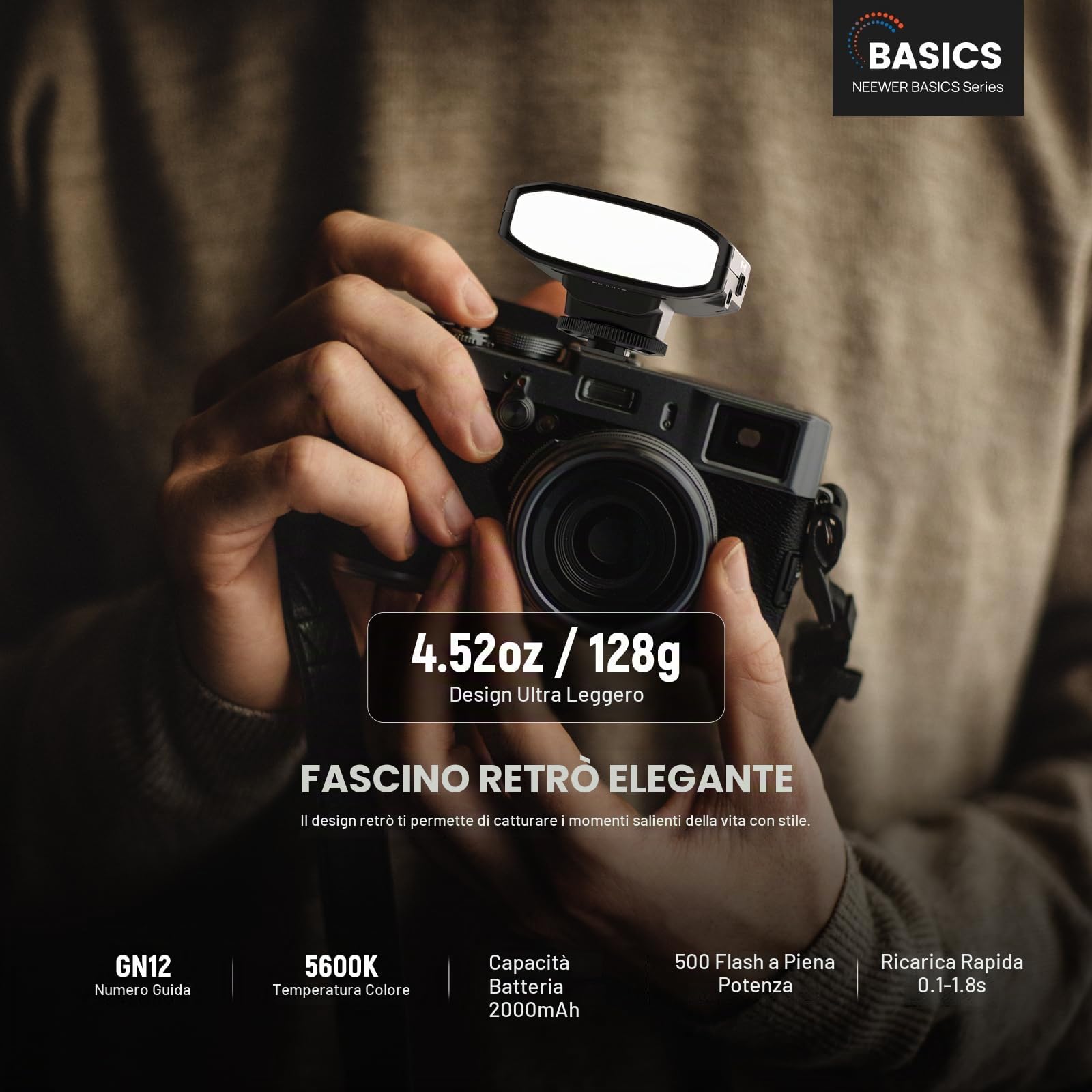 NEEWER BASICS Z120 SE Mini Flash Speedlite per Fotocamera 5600K GN12, Batteria 2000mAh / 500 Flash/Ricarica 0,1-1,8s, Compatibile con Canon, Nikon, Sony, Fuji, Olympus, Senza TTL