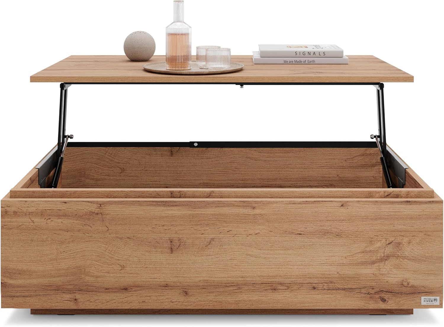 Mobili Fiver, Coffee Table with Storage X, Rustic Oak, Melamine-Finished, Modern Coffee Table, Italian Furniture