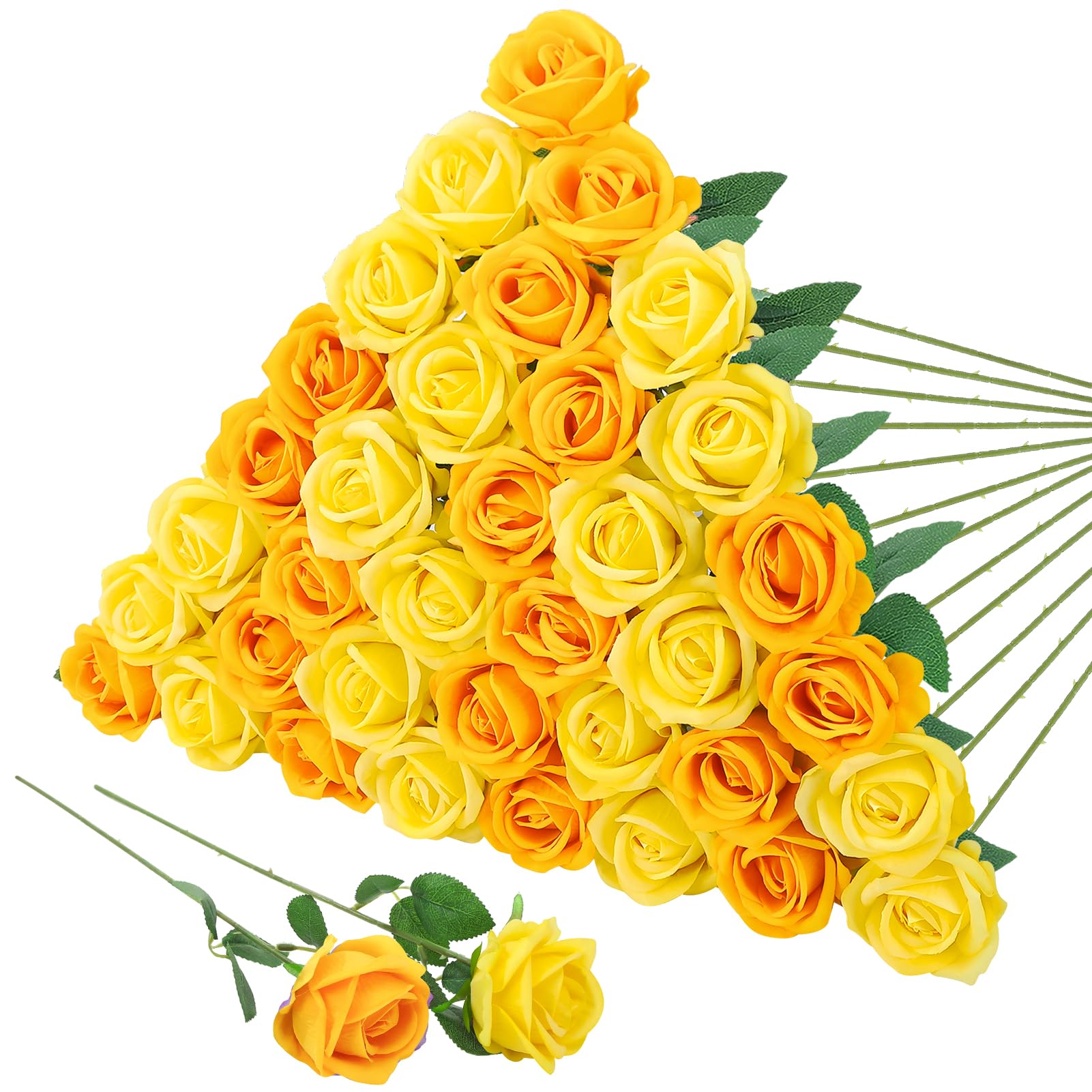 saerryor 36 Pcs Artificial Yellow Roses with Stems,Yellow Fake Roses Artificials Flowers,Fake Artificial Yellows Rose Silk Flowers, for Home Garden Party Hotel Wedding DIY — image 1