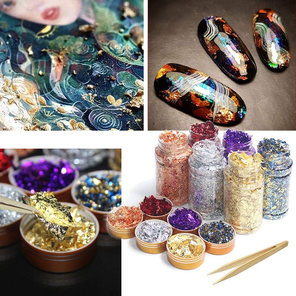 SOFEA 6 Colors Gold Leaf Gilding Resin Flakes Metallic Foil Flakes Painting Resin Arts