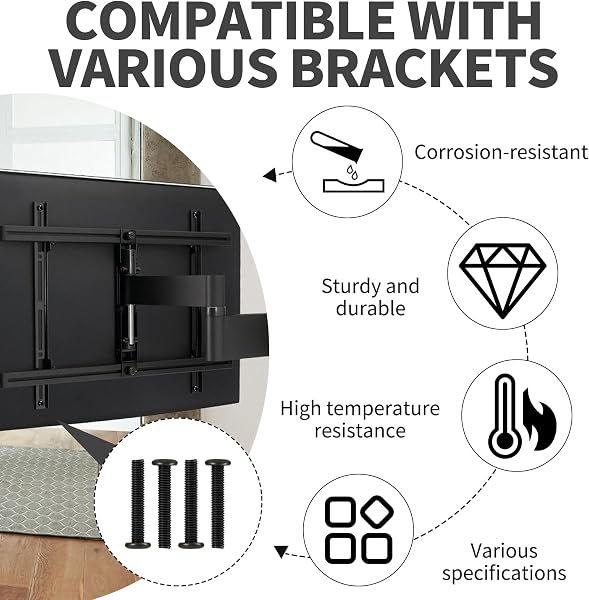 Universal TV Mounting Screw Kit for VESA Standard Wall Mount Brackets, M4 M5 M6 M8 Bolts with Washers and Spacers, Fits Most up to 80 Inch Screens, Black - 4