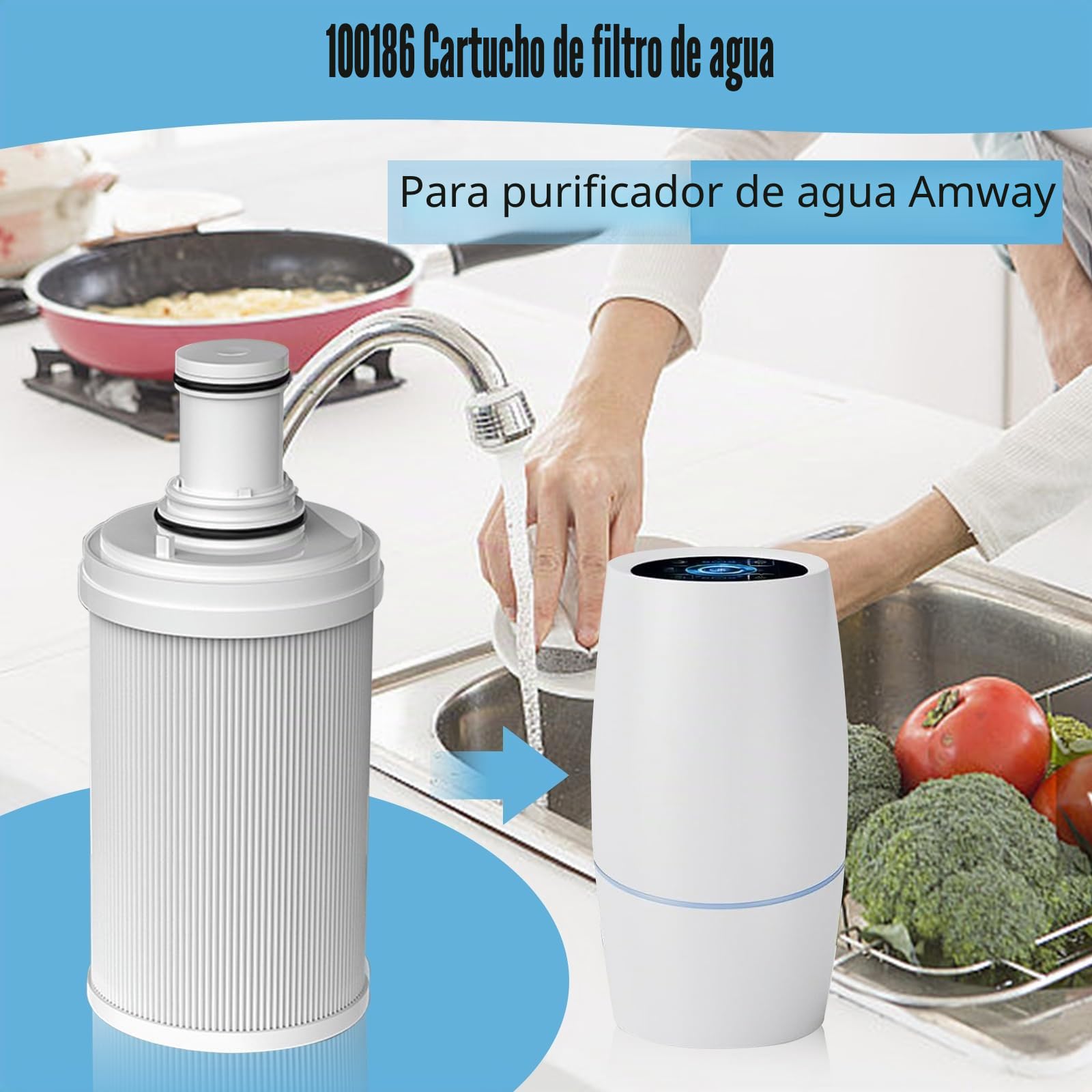 Filtro de agua compatible con Amway Espring 100186M/100188CH, filtro previo, filtración HEPA de carbón activado, elimina los olores, mejora el sabor del agua del acueducto