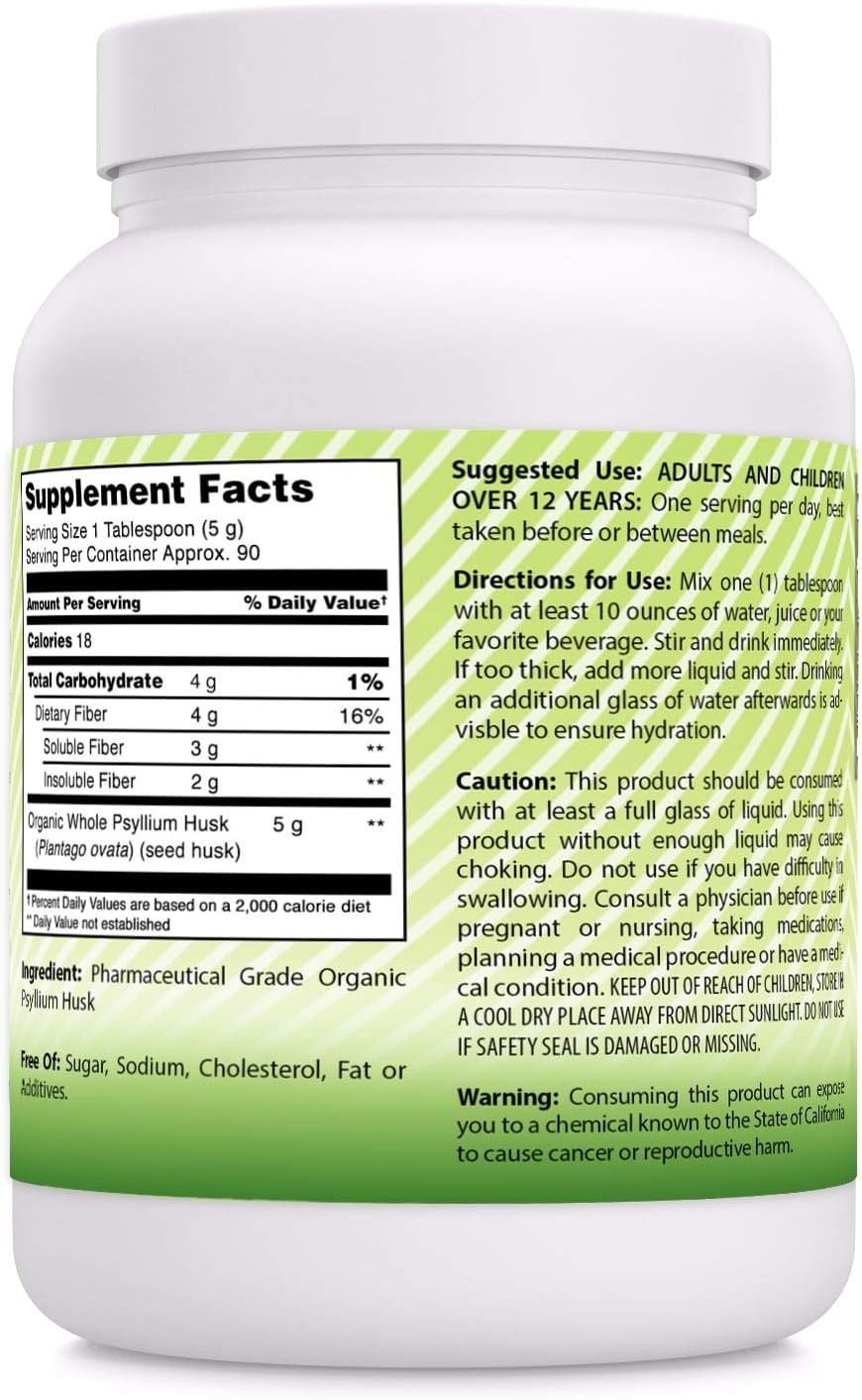 Amazing India USDA Organic Whole Psyllium Husk Powder Supplement | 5 Grams Per Serving | Non-GMO | Gluten Free | Made in USA (1 Pack | 16 Oz) - Image 2