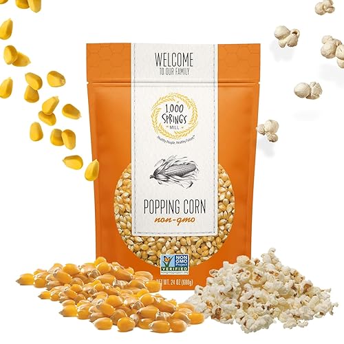 1000 Springs Mill - Palomitas de maíz sin OMG Snack saludable para microondas o estufa Granos de maíz secos a granel Bolsa resellable Apto para