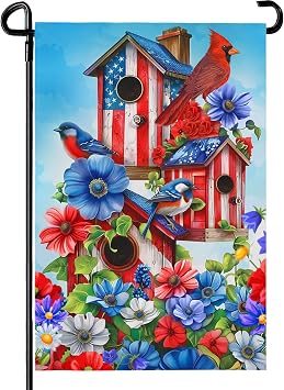 Summer Cardinal Bird Flower Garden Flag Patriotic Floral Yard Flags American Memorial Day 4th of July Flags Double Sided Rustic Farmhouse Garden Yard Seasonal Holiday Outdoor Decor 1218 Inch