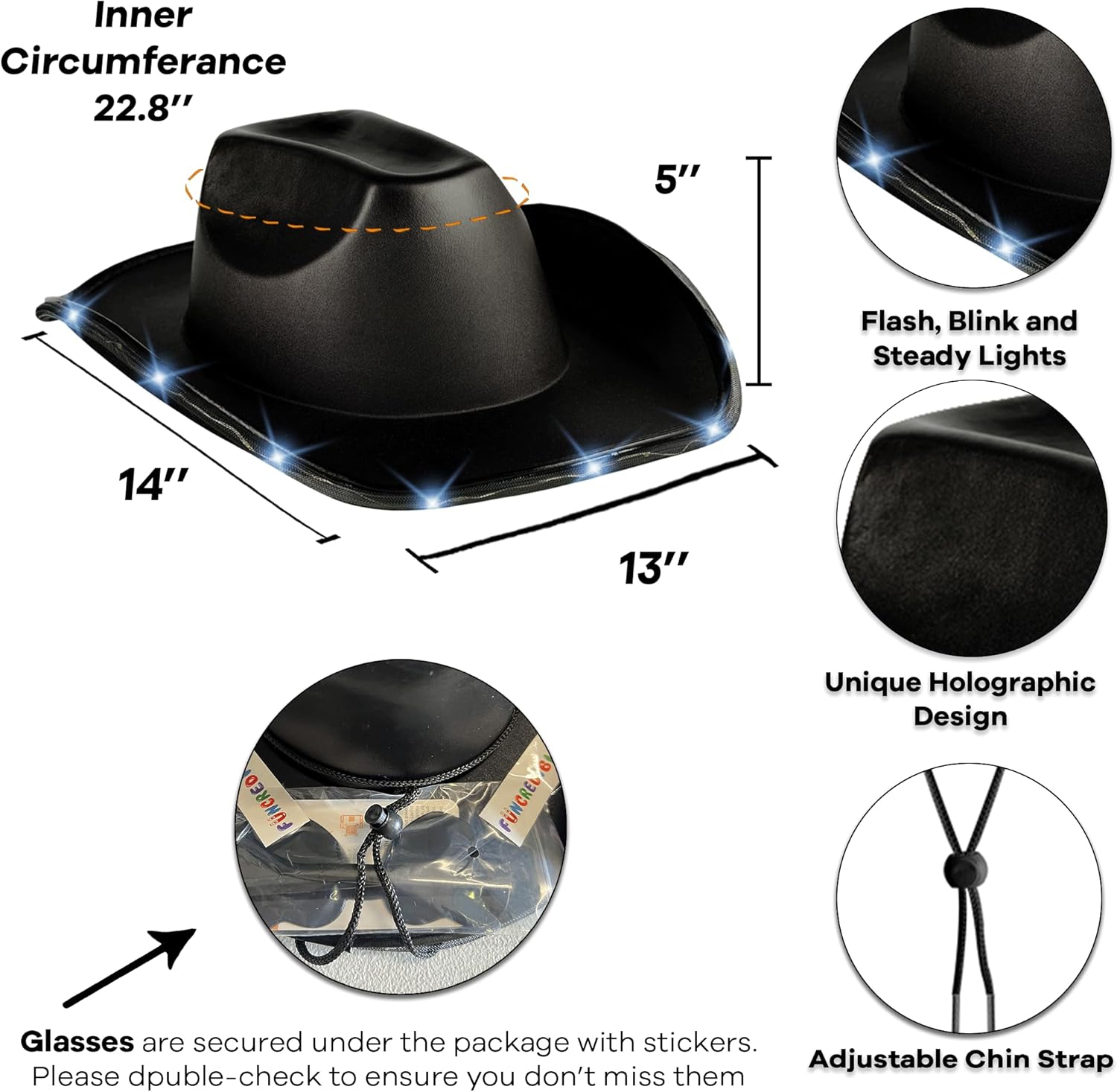 Funcredible Light Up Cowboy Hat and Glasses - Holographic Led Cowboy Hats for Women - Space Cowgirl Costume Outfit - Image 2