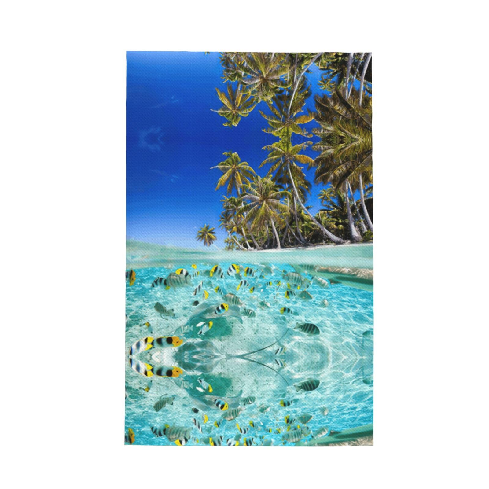 XXahnbm Tropical Fish Landscape Print Waffle Kitchen Towel,Absorbent Hand Towel