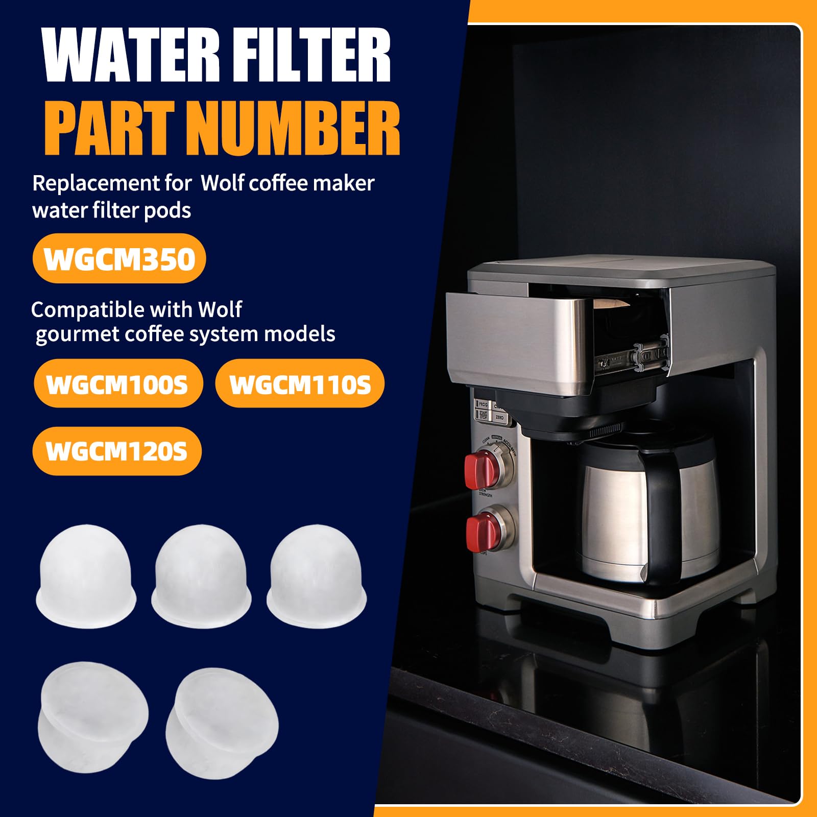 Paquete de 10 cápsulas de filtro de agua para cafetera Wolf Gourmet, filtro de carbón activado de repuesto para WGCM100S, WGCM110S, WGCM120S, compatible con cafetera Wolf Gourmet