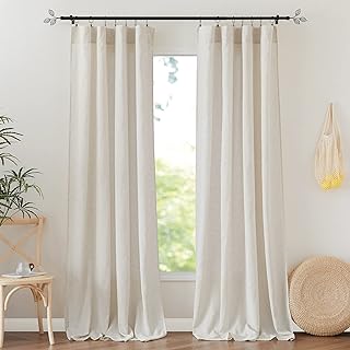 RYB HOME Sheer Linen Curtains 108 inches Long - Semi Transparent Light F...
